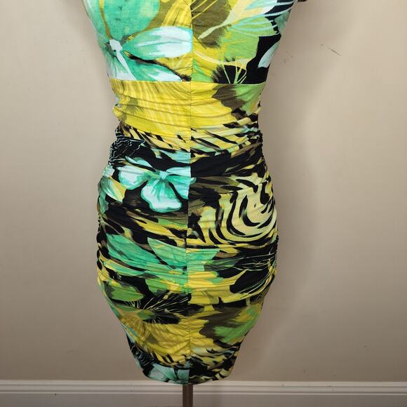 Cache Floral Bodycon Dress Keyhole High Neck Short Sleeve Stretch - Picture 7 of 14